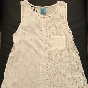 White half lace high-low see through top